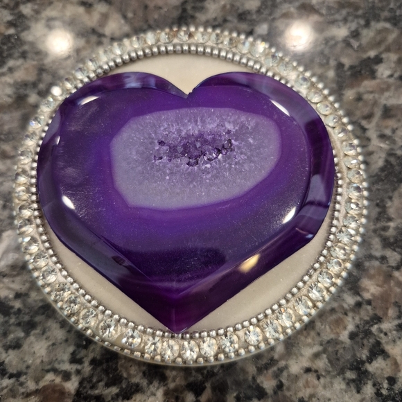 None Other - Purple Agate Natural Druzy Quartz Crystal Heart New #2